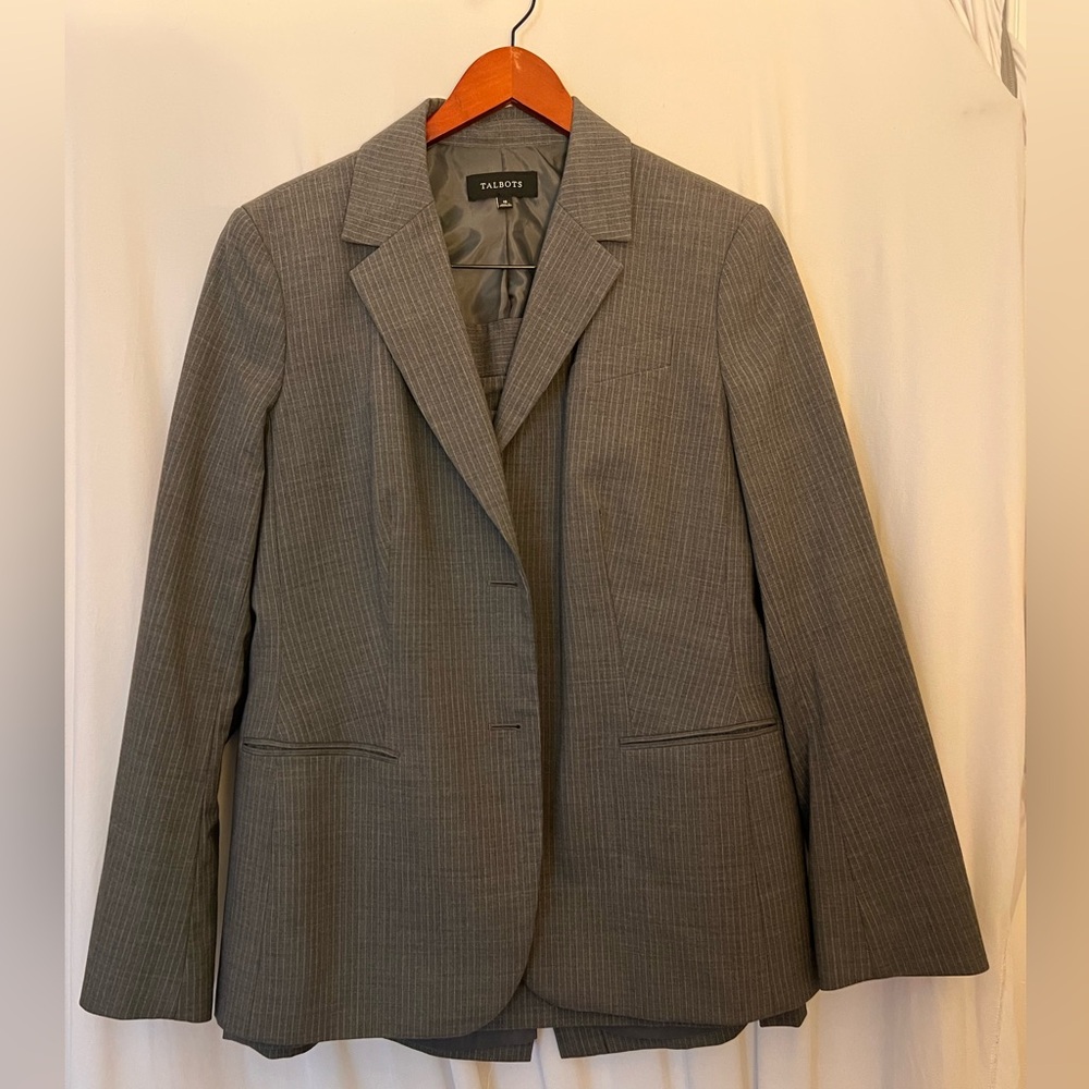 Talbots Gray Pinstripe Suit Jacket, Pencil Skirt, and Slacks